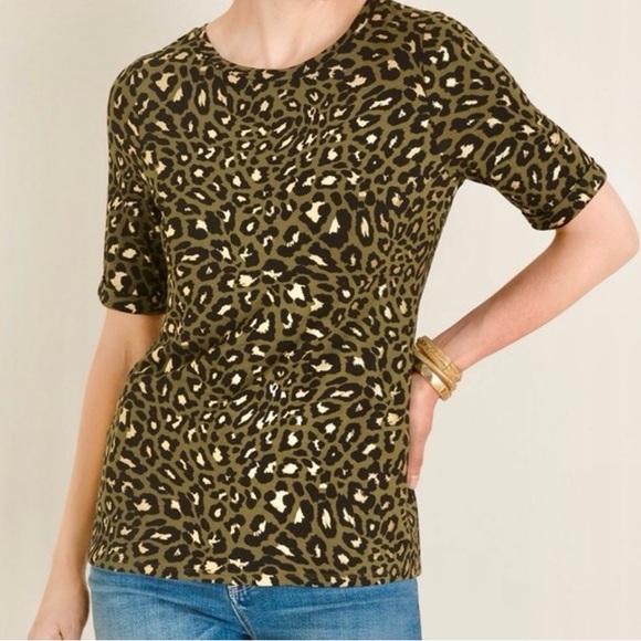 Chico's Tops - Chico's Sz 2 Metallic Gold Leopard Print Short Sleeve T Shirt Tee Top Blouse L
